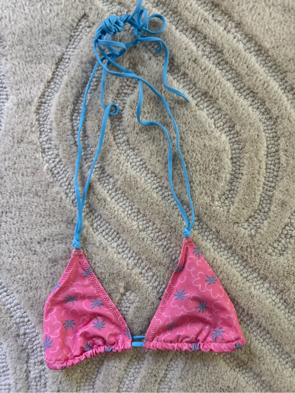 Pink Triangle Swim Top with Blue Ties